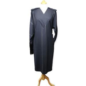VTG BASILE ITALY PINO'S BLUE 100% WOOL BATWING MAXI LONG SLEEVE DRESS 10 42